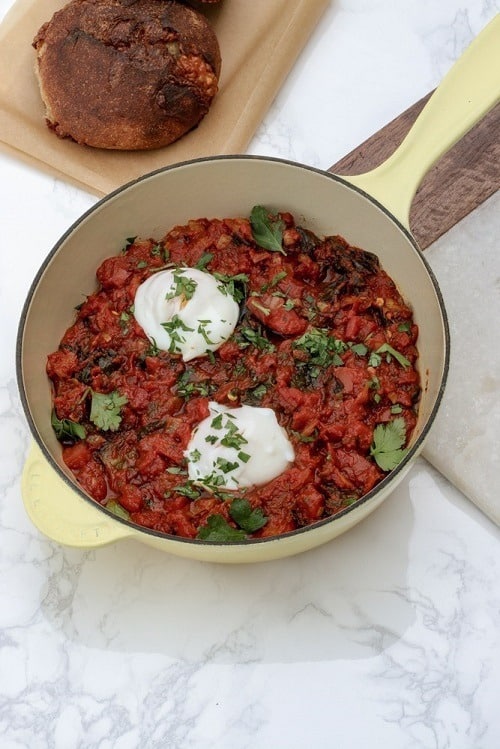 Tex-Mex-Shakshuka-with-Sous-Vide-Eggs-and-Labneh