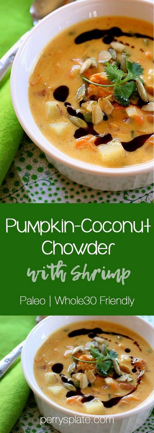Whole30 Pumpkin Coconut Chowder with Shrimp