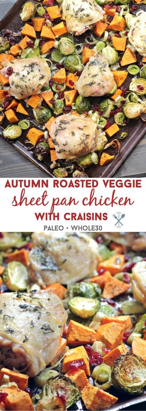 Whole30 Autumn Roasted Veggie Sheet Pan Chicken with Craisins