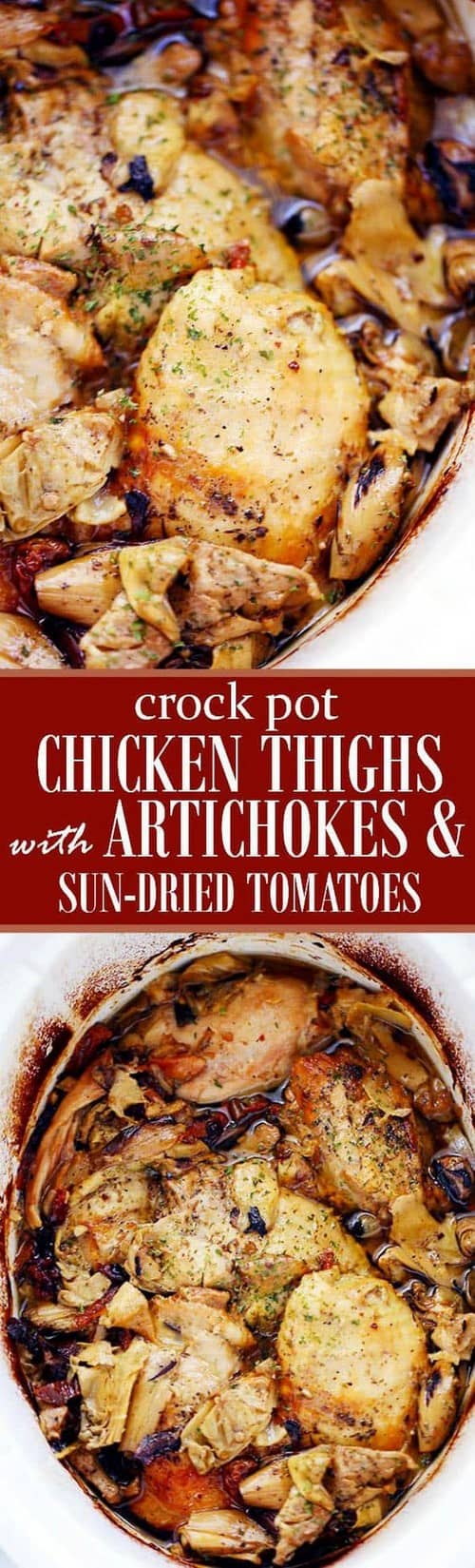 Mediterranean Crock-Pot Chicken Thighs with Artichokes and Sun-Dried Tomatoes
