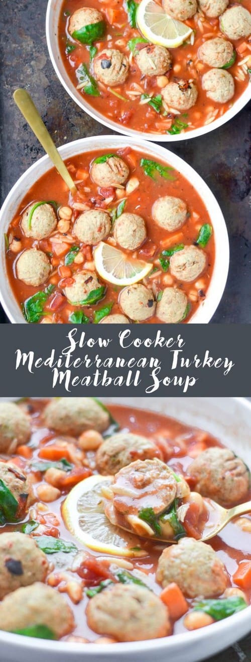 Slow Cooker Mediterranean Soup with Turkey Meatballs