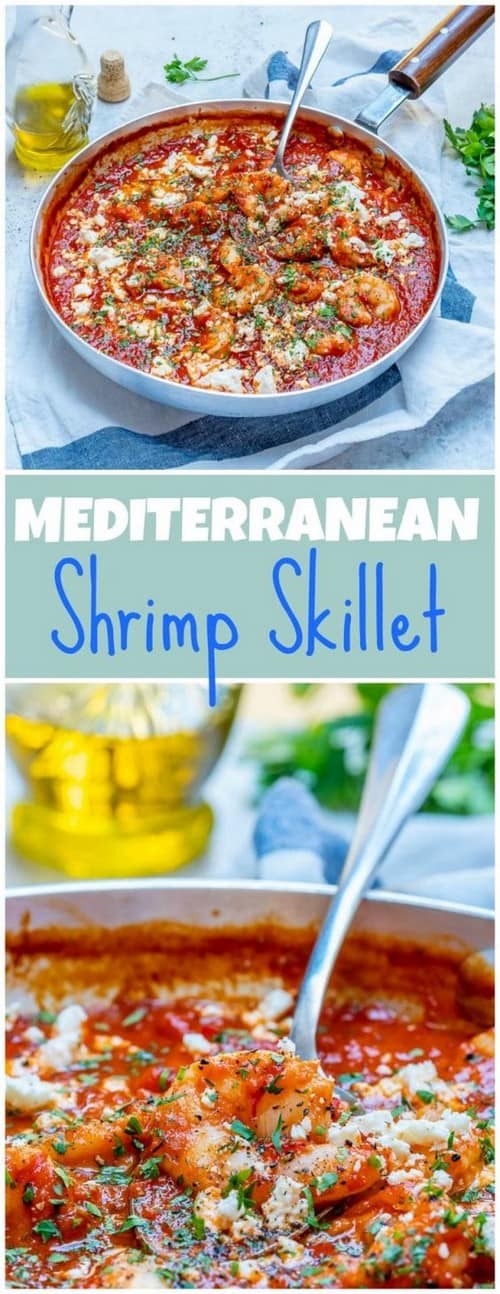 Mediterranean One-Pan Shrimp Burrito Skillet