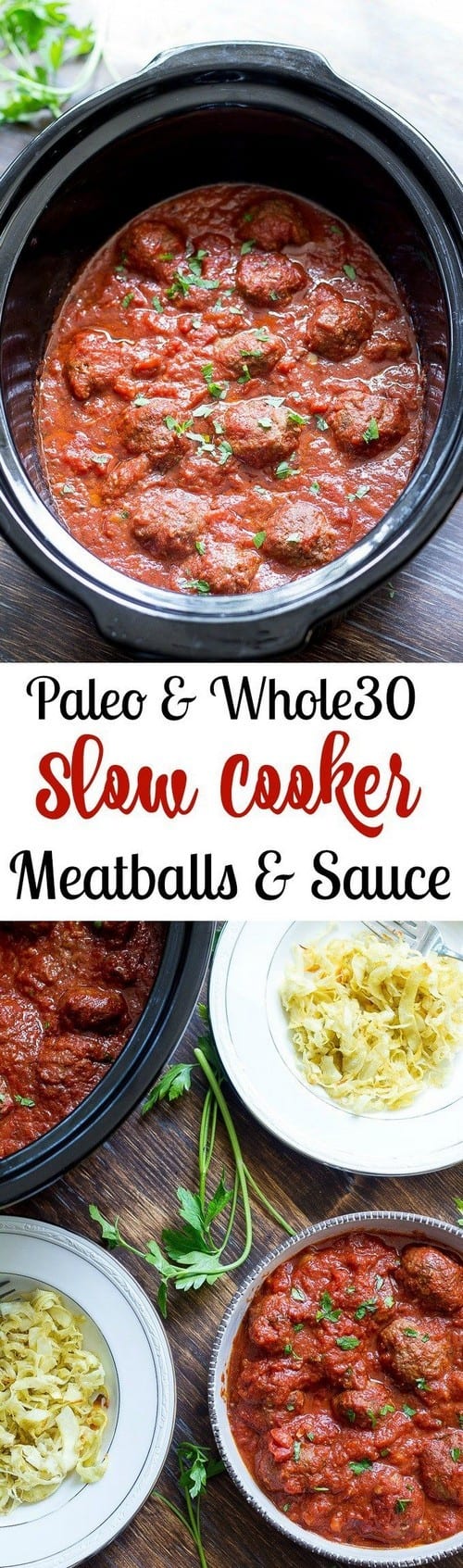 Whole30 Paleo Slow Cooker Meatballs in Marinara Sauce