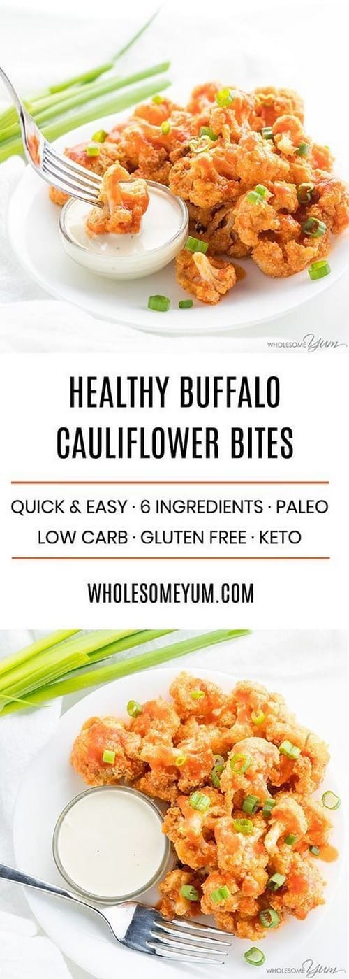 Baked Healthy Keto Buffalo Cauliflower Bites Wings