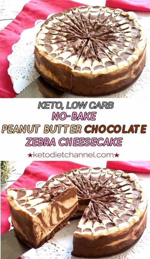 Keto No-Bake Peanut Butter Chocolate Zebra Cheesecake