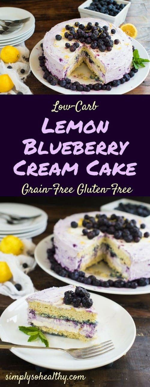 Keto Low-Carb Lemon Blueberry Cream Cake
